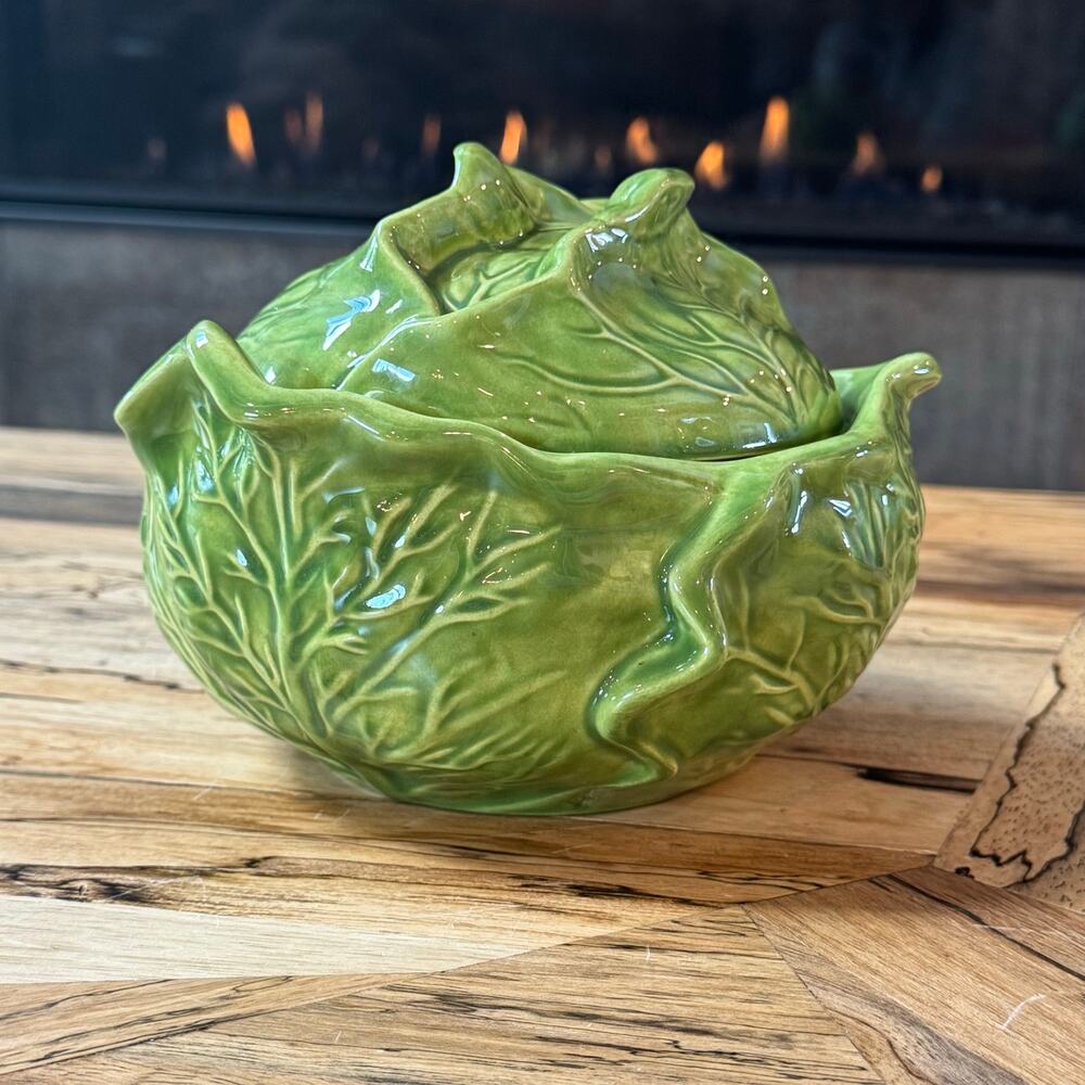 Vintage Holland Mold Green Cabbage Lettuce Tureen Lidded Serving Bowl 1970s